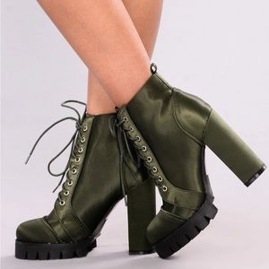 Fashion Nova Sassy Stomp Olive Green Ankle Booties